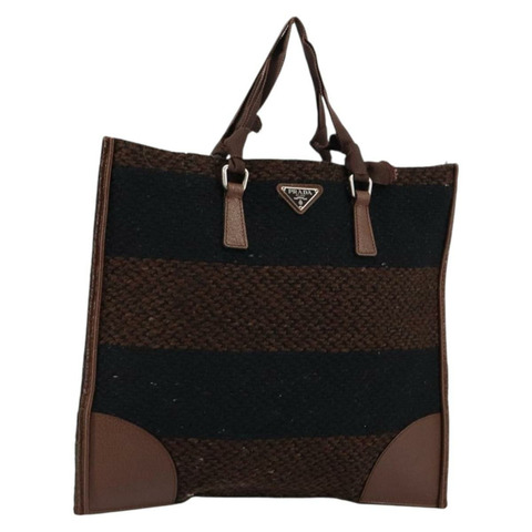 PRADA 手提包 羊毛 銀棕色 正品 145165