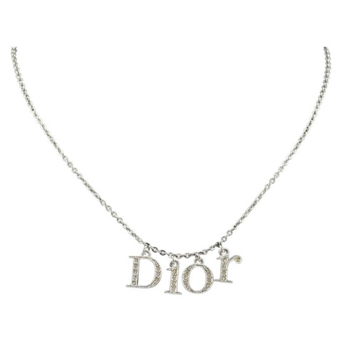 Christian Dior 首字母吊墜項鍊 金屬 銀色 正品 146063