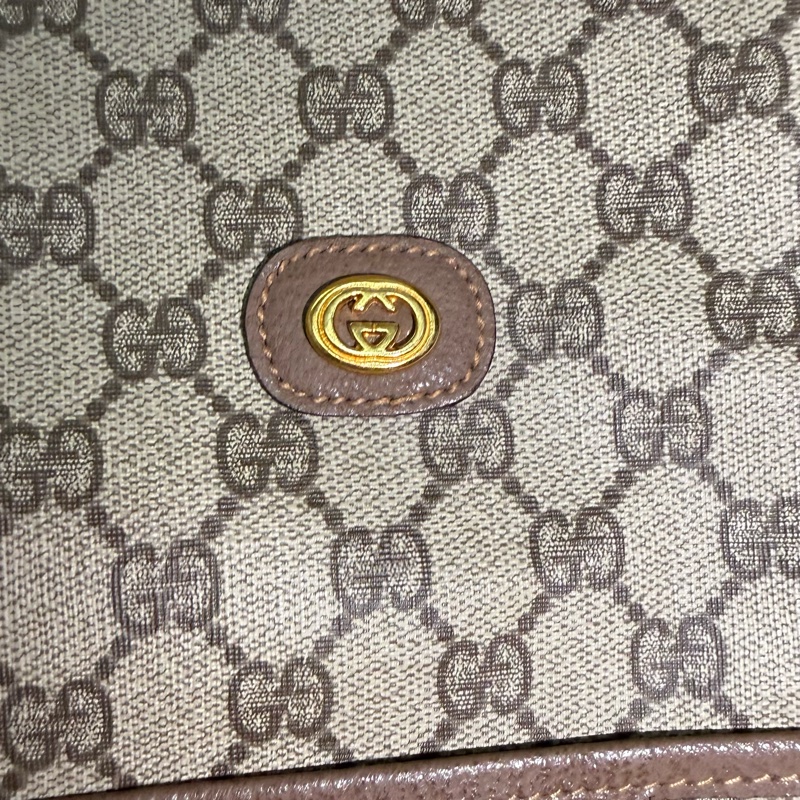 ✨ 閒置 出清 Gucci 經典 GG LOGO 旅行袋 40cm 棕色 帆布 拼皮 大容量 行李包 手提包 登機包 精品 二手-1