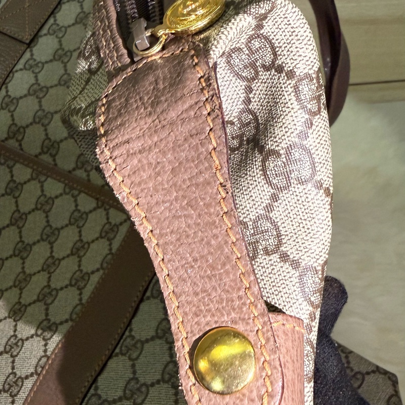 ✨ 閒置 出清 Gucci 經典 GG LOGO 旅行袋 40cm 棕色 帆布 拼皮 大容量 行李包 手提包 登機包 精品 二手-2