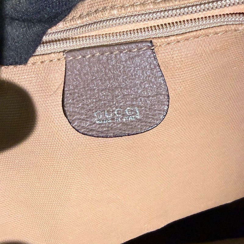 ✨ 閒置 出清 Gucci 經典 GG LOGO 旅行袋 40cm 棕色 帆布 拼皮 大容量 行李包 手提包 登機包 精品 二手-3