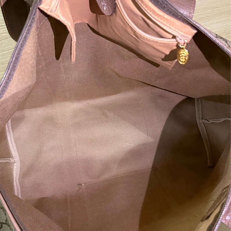 ✨ 閒置 出清 Gucci 經典 GG LOGO 旅行袋 40cm 棕色 帆布 拼皮 大容量 行李包 手提包 登機包 精品 二手-4