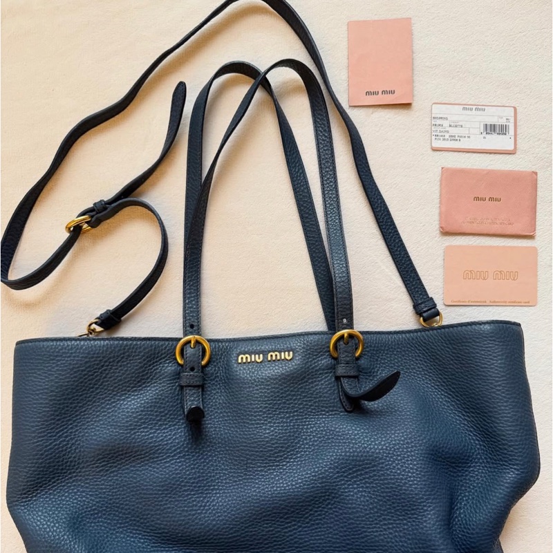 Miumiu肩背兩用包 牛皮 附保卡 附可拆斜背帶-5