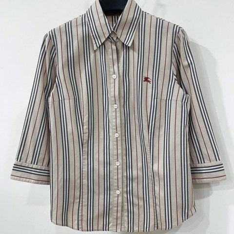 Burberry 倫敦 經典色直條戰馬七分袖襯杉