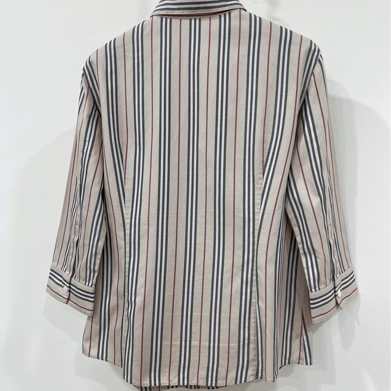 Burberry 倫敦 經典色直條戰馬七分袖襯杉-1
