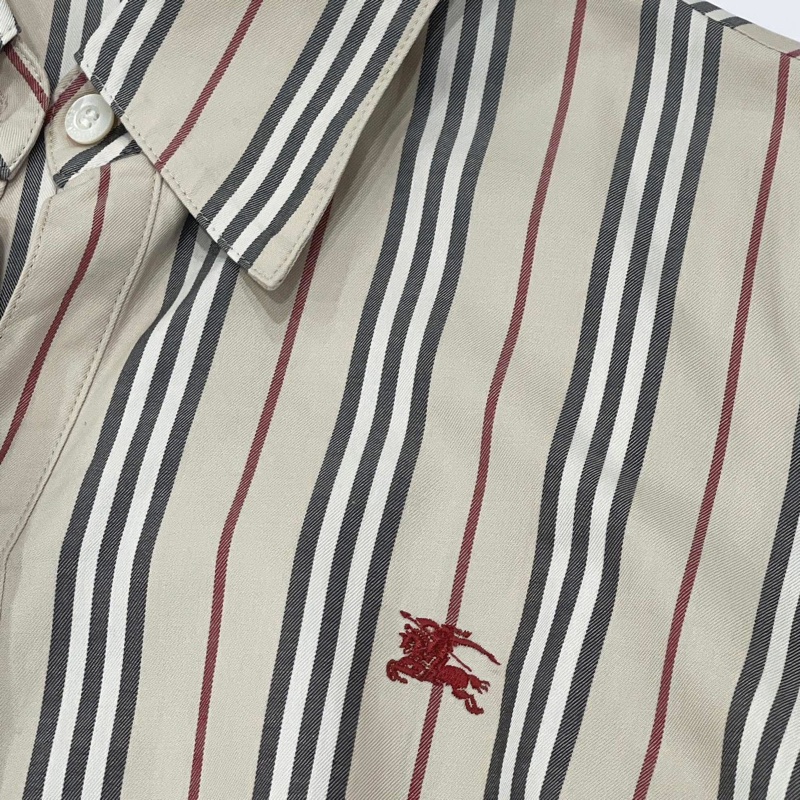 Burberry 倫敦 經典色直條戰馬七分袖襯杉-2
