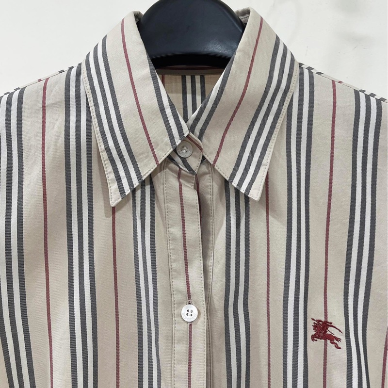 Burberry 倫敦 經典色直條戰馬七分袖襯杉-3