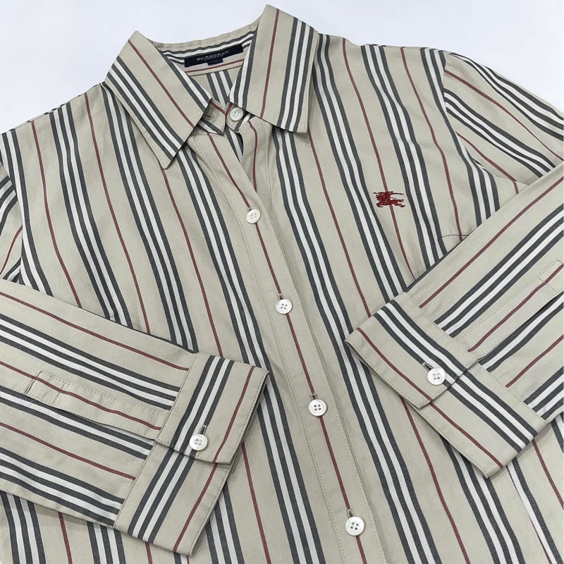Burberry 倫敦 經典色直條戰馬七分袖襯杉-4
