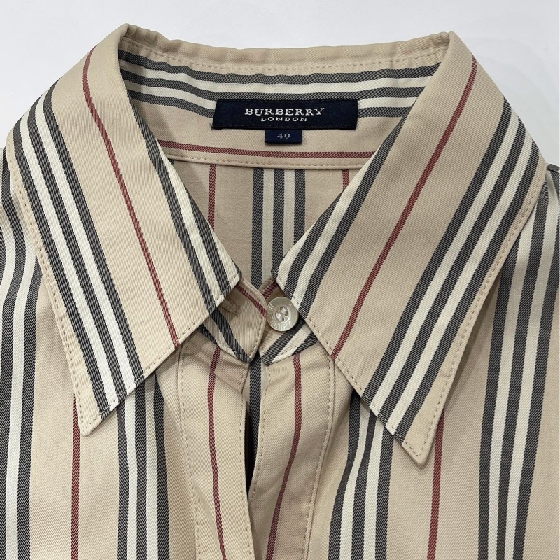 Burberry 倫敦 經典色直條戰馬七分袖襯杉-7