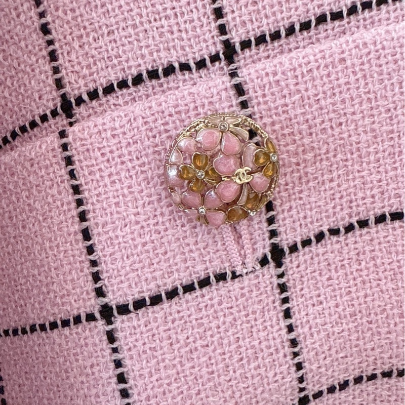 CHANEL 粉色格紋腰帶羊毛外套 36碼 全新品-7