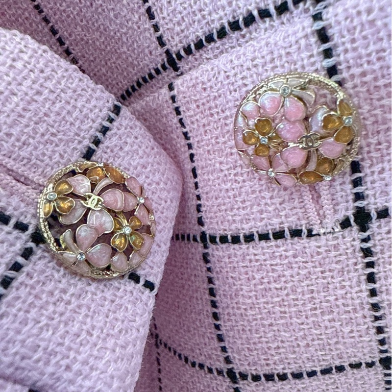 CHANEL 粉色格紋腰帶羊毛外套 36碼 全新品-8