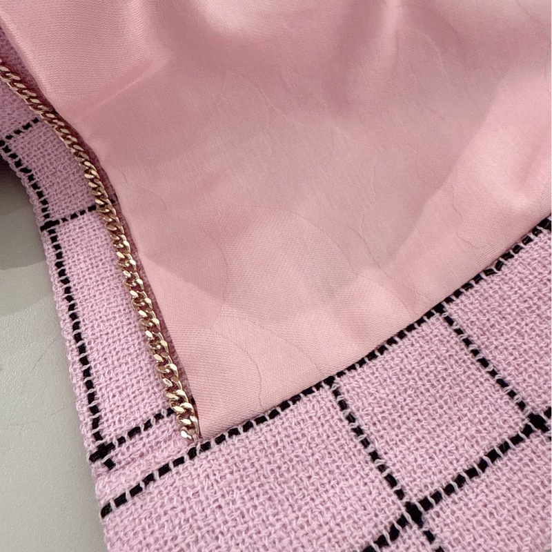 CHANEL 粉色格紋腰帶羊毛外套 36碼 全新品-9