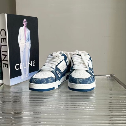 LV/路易威登 Trainer 白藍牛仔板鞋，經典老花壓紋設計，尺碼：38碼