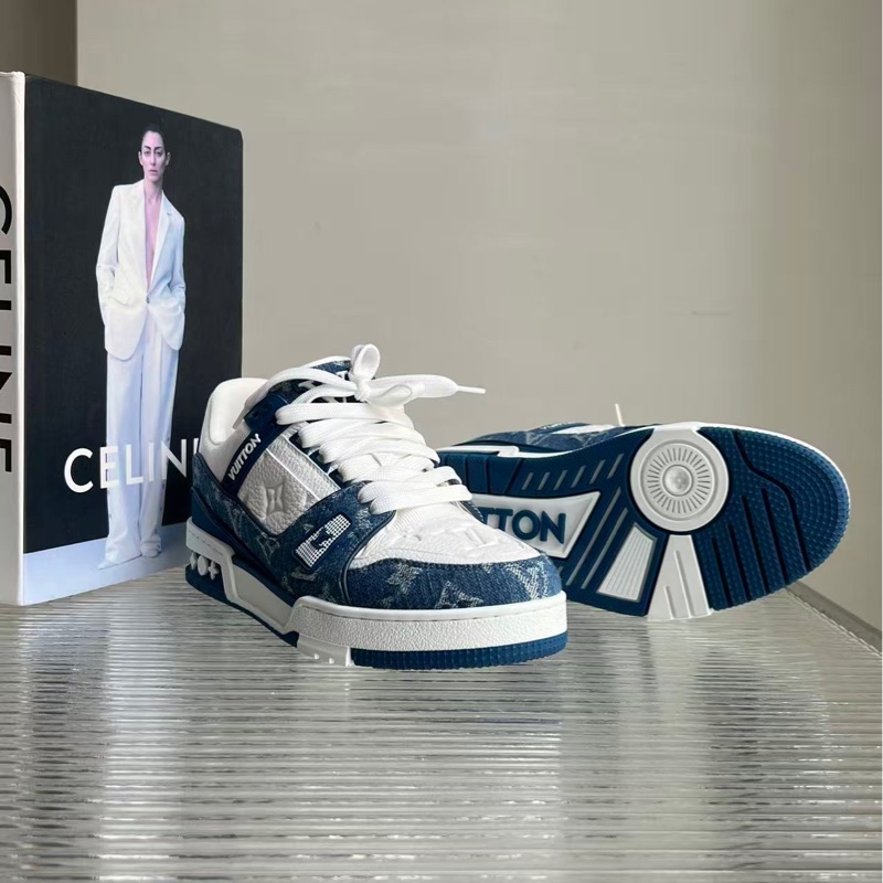 LV/路易威登 Trainer 白藍牛仔板鞋,經典老花壓紋設計,尺碼:38碼-1