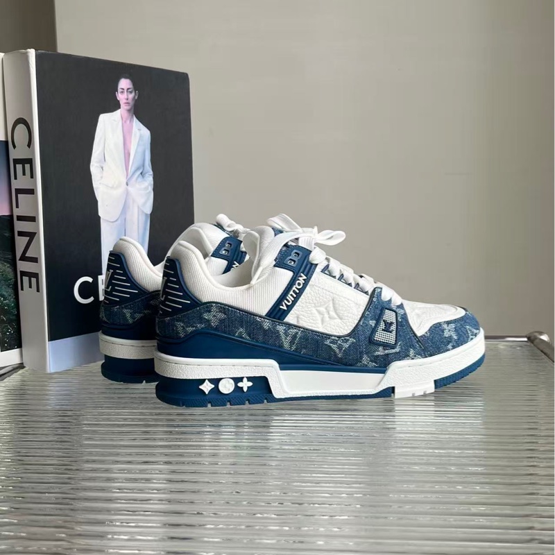 LV/路易威登 Trainer 白藍牛仔板鞋,經典老花壓紋設計,尺碼:38碼-5
