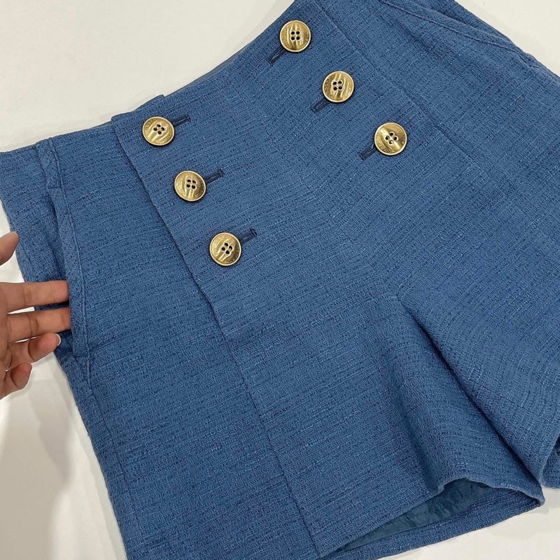 Burberry 藍標 雙排金扣花呢短褲-5