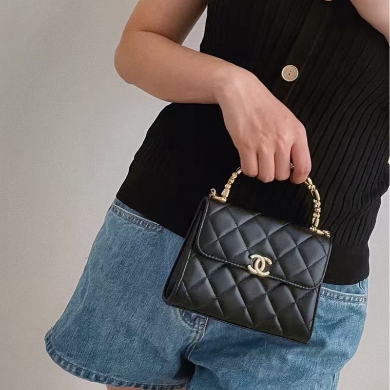 CHANEL/香奈兒復古琺瑯手柄菱格皮穿鍊羊皮 Kelly 包,尺寸14.5 × 11.5cm-3