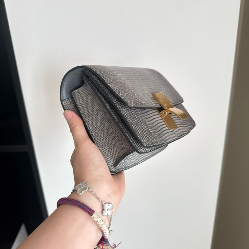 98🆕賽琳/celine 灰色蜥蜴皮金扣 box 豆腐包小號,尺寸:18 × 13稀有皮才幾千得-2