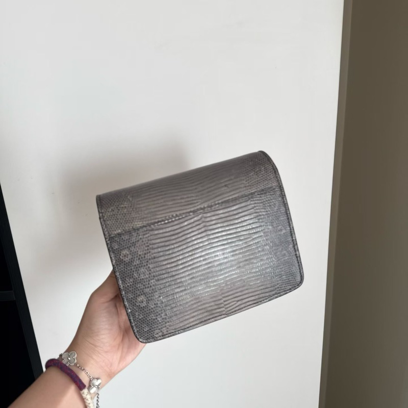 98🆕賽琳/celine 灰色蜥蜴皮金扣 box 豆腐包小號,尺寸:18 × 13稀有皮才幾千得-4