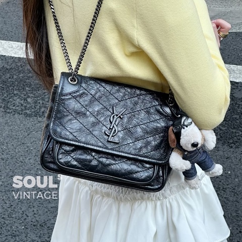 全網最低價😍Ysl聖羅蘭黑銀中號niki新款D扣單肩斜挎包