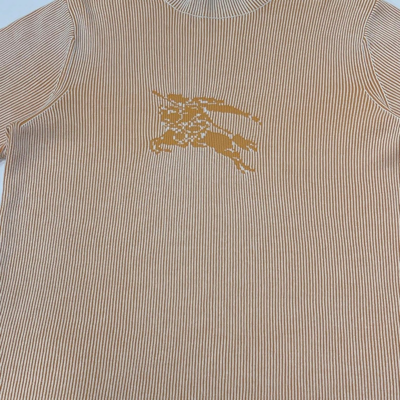Burberry 倫敦 大戰馬坑條立領針織上衣 橘白-5