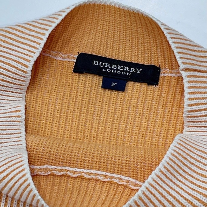Burberry 倫敦 大戰馬坑條立領針織上衣 橘白-8