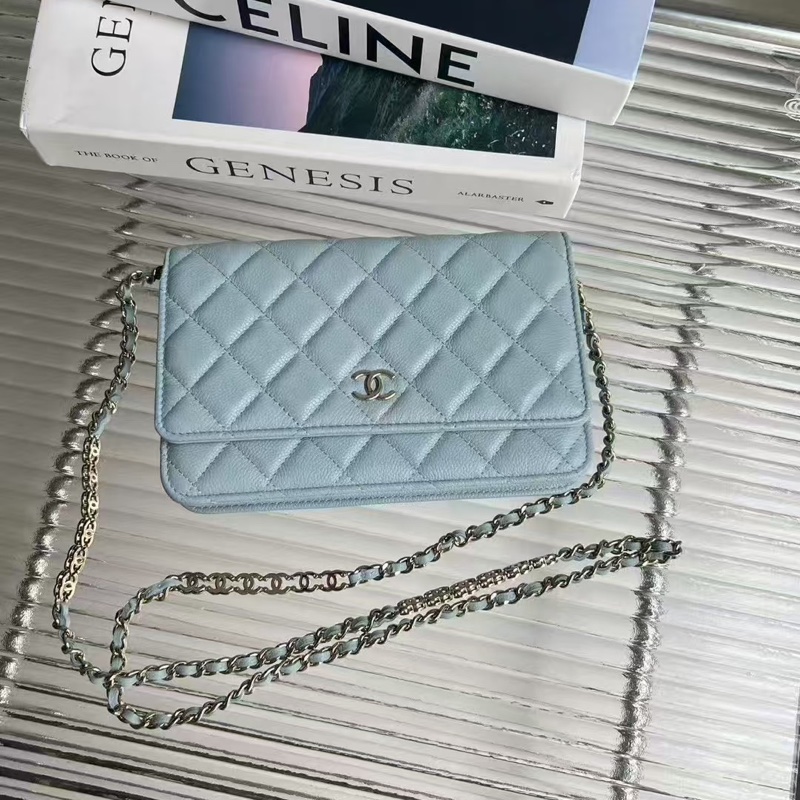 99🆕 Chanel/香奈兒 woc 發財包 baby 藍荔枝牛皮,內置多層卡槽6個特殊雙 c 鏈條尺寸:19cmX12cm 好價得-5