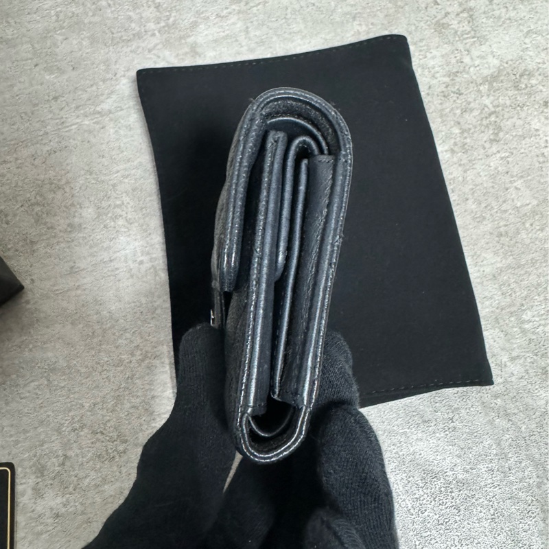 正品 Chanel 限量經典款黑銀荔枝皮短夾-7
