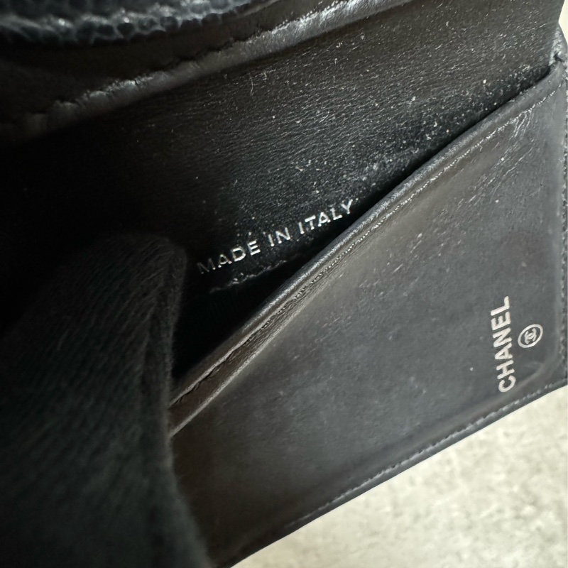 正品 Chanel 限量經典款黑銀荔枝皮短夾-9