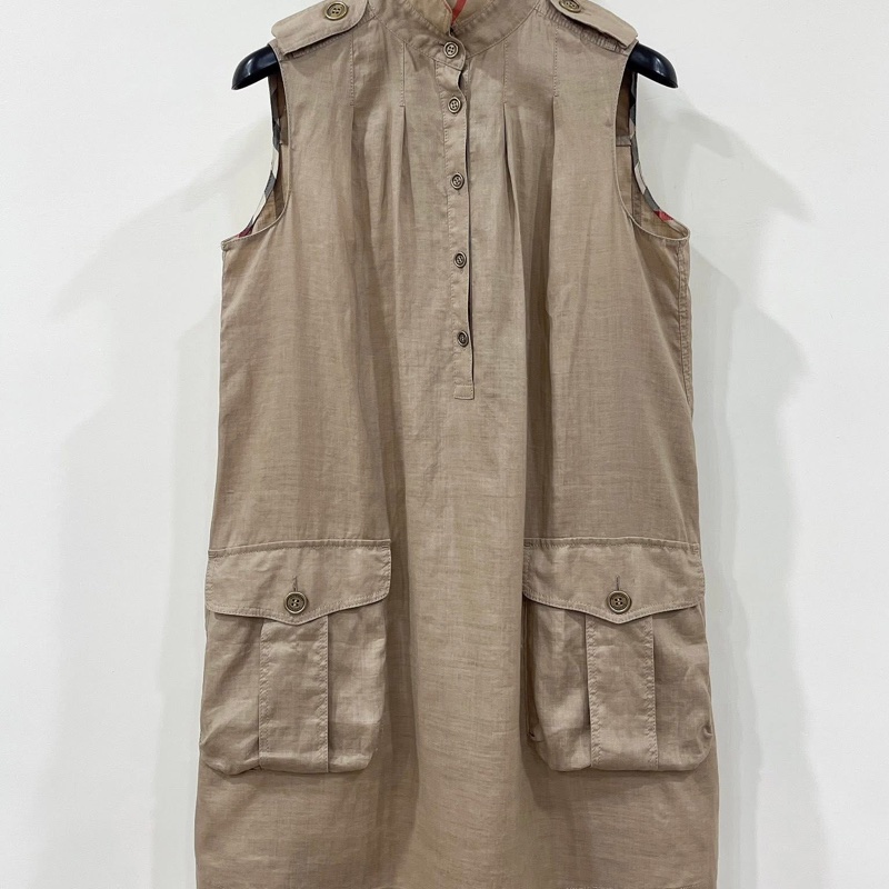 Burberry 倫敦 肩扣格紋A字型口袋洋裝-0