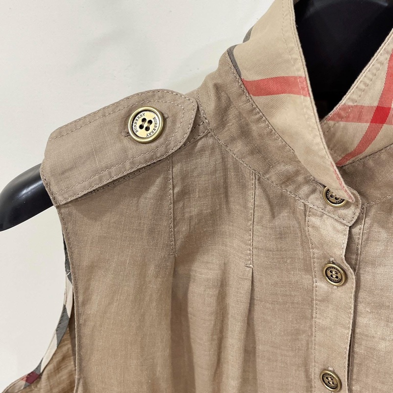 Burberry 倫敦 肩扣格紋A字型口袋洋裝-2