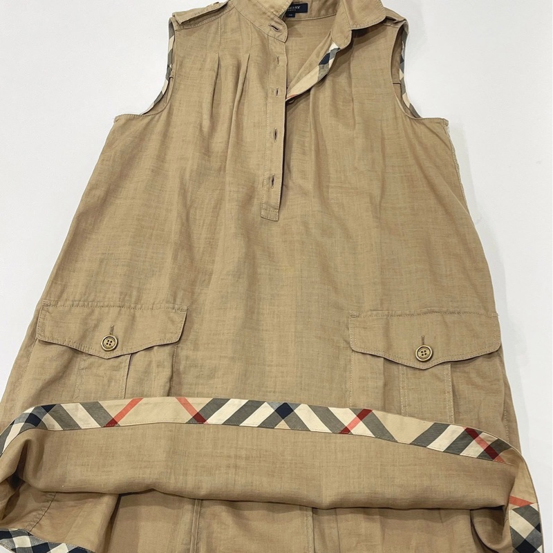 Burberry 倫敦 肩扣格紋A字型口袋洋裝-7