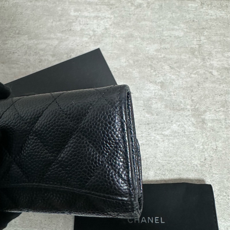 正品 Chanel 經典款黑銀荔枝皮卡夾包-7