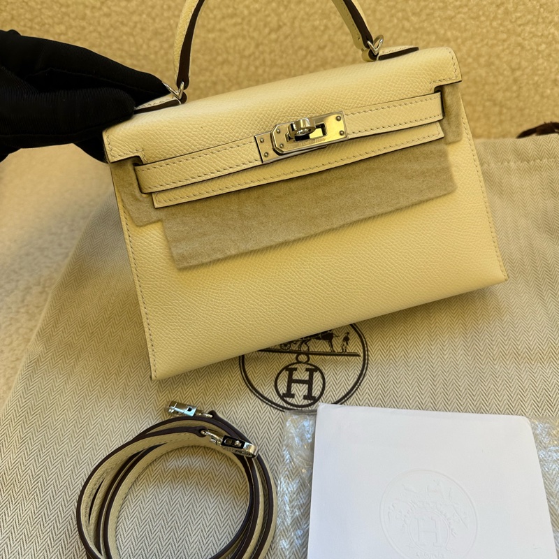 愛馬仕 hermes minikelly二代奶昔白銀扣!Epsom皮,銀扣-6