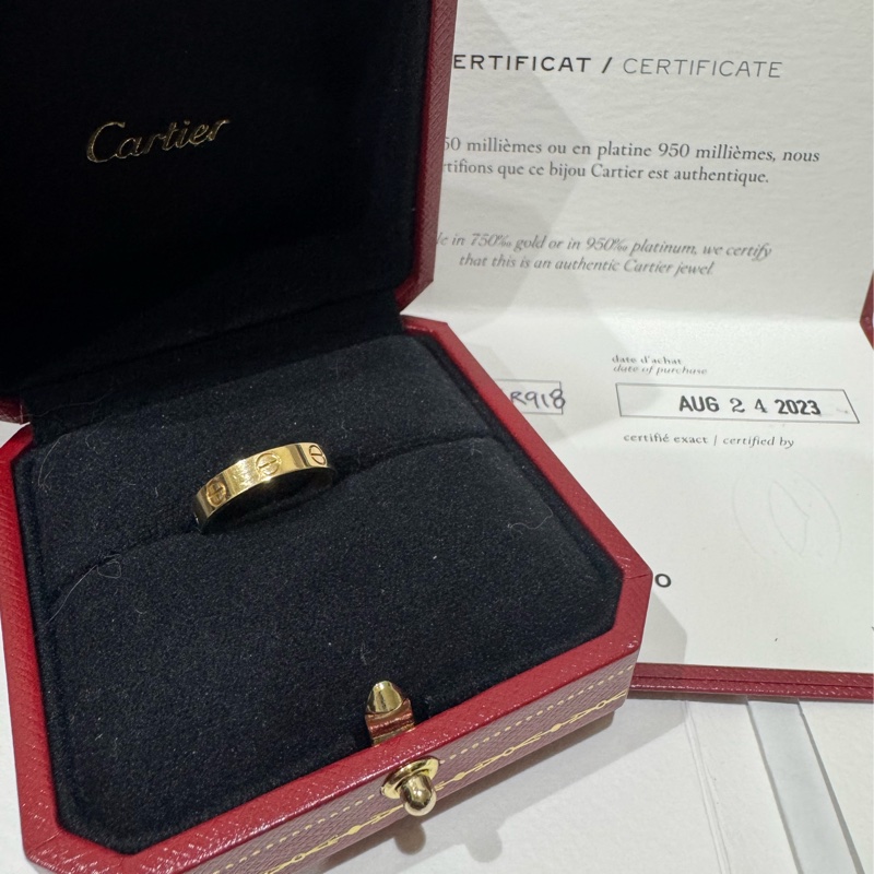 Cartier LOVE 系列 18K黃金窄版戒指 💍 50號 23年台北購證-5