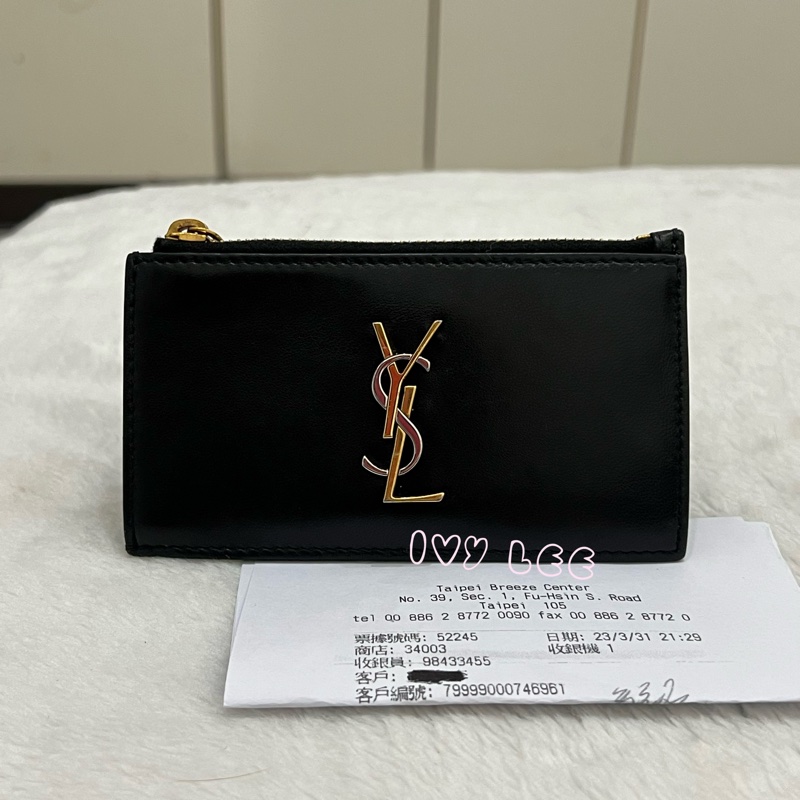 SAINT LAURENT 金銀雙色 LOGO 611558 零錢包 黑 卡夾包 經典黑 正品 二手精品-0