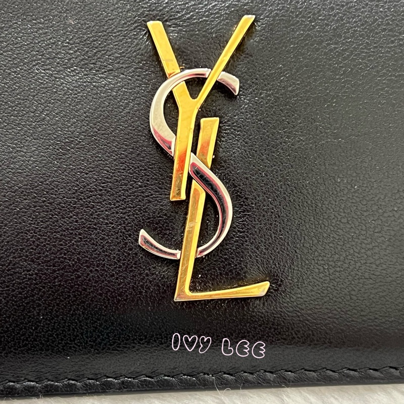 SAINT LAURENT 金銀雙色 LOGO 611558 零錢包 黑 卡夾包 經典黑 正品 二手精品-2