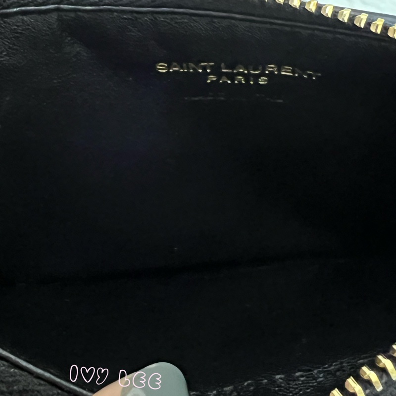 SAINT LAURENT 金銀雙色 LOGO 611558 零錢包 黑 卡夾包 經典黑 正品 二手精品-3