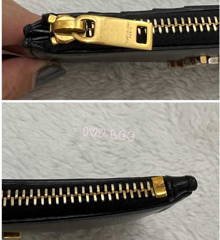 SAINT LAURENT 金銀雙色 LOGO 611558 零錢包 黑 卡夾包 經典黑 正品 二手精品-10