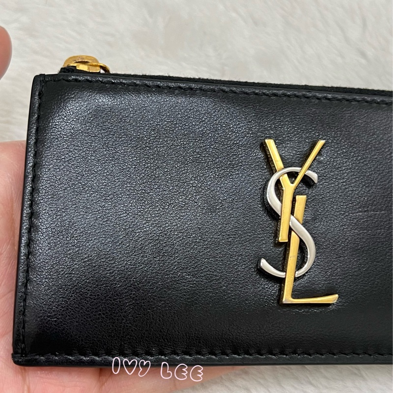 SAINT LAURENT 金銀雙色 LOGO 611558 零錢包 黑 卡夾包 經典黑 正品 二手精品-15