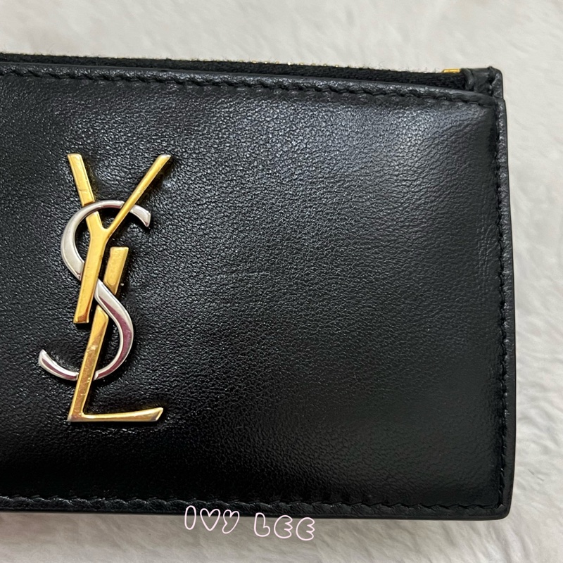 SAINT LAURENT 金銀雙色 LOGO 611558 零錢包 黑 卡夾包 經典黑 正品 二手精品-16