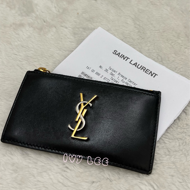SAINT LAURENT 金銀雙色 LOGO 611558 零錢包 黑 卡夾包 經典黑 正品 二手精品-17