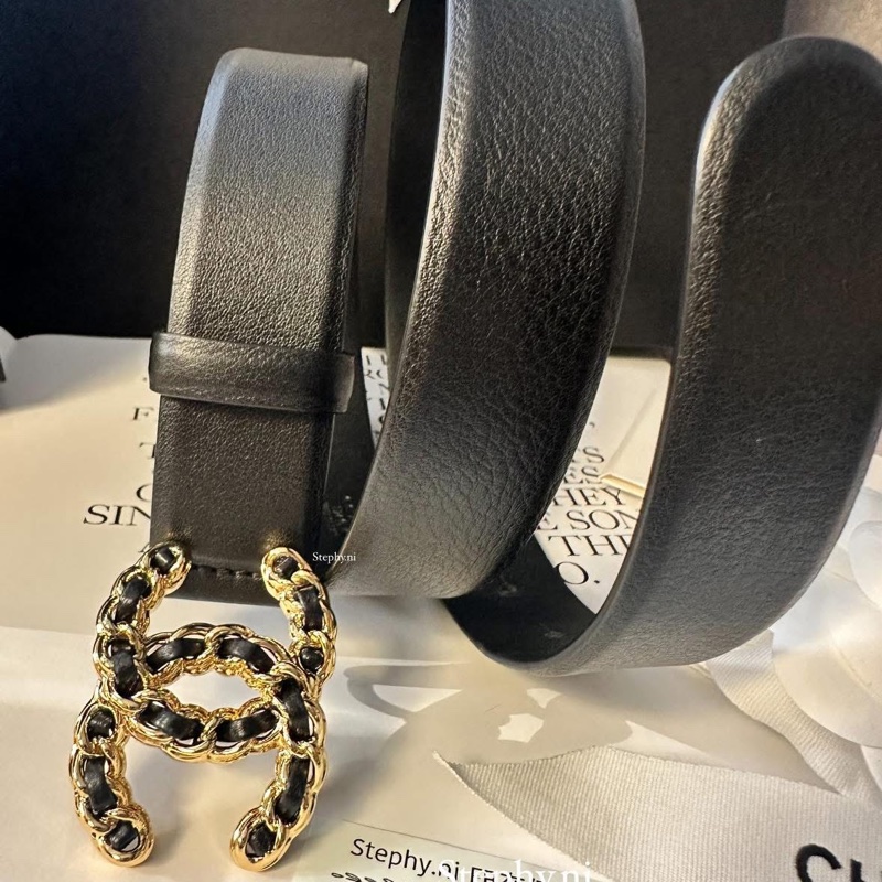 售出囉✖️拍拍最美_香奈兒經典雙C logo皮帶黑x金/size75🖤-3