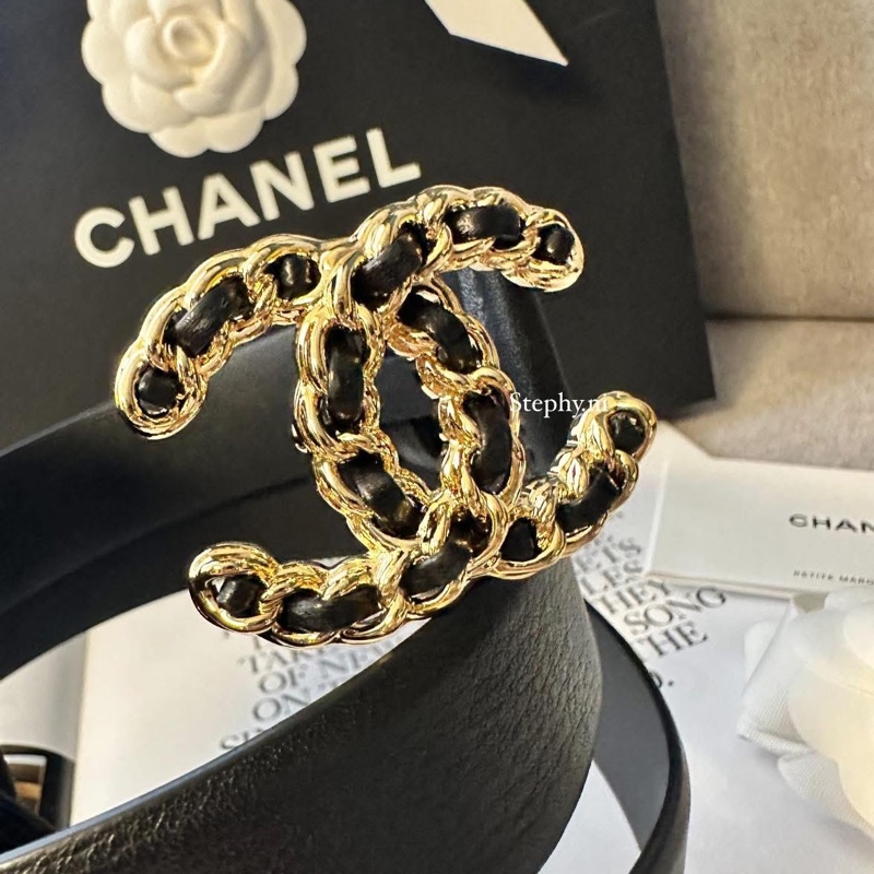 售出囉✖️拍拍最美_香奈兒經典雙C logo皮帶黑x金/size75🖤-9