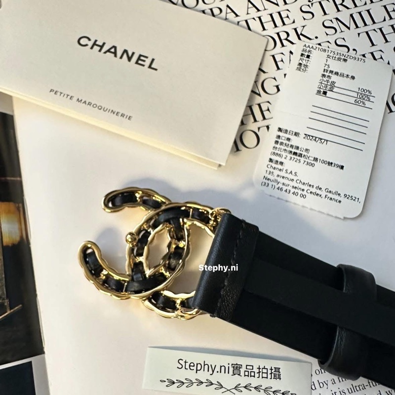 售出囉✖️拍拍最美_香奈兒經典雙C logo皮帶黑x金/size75🖤-14
