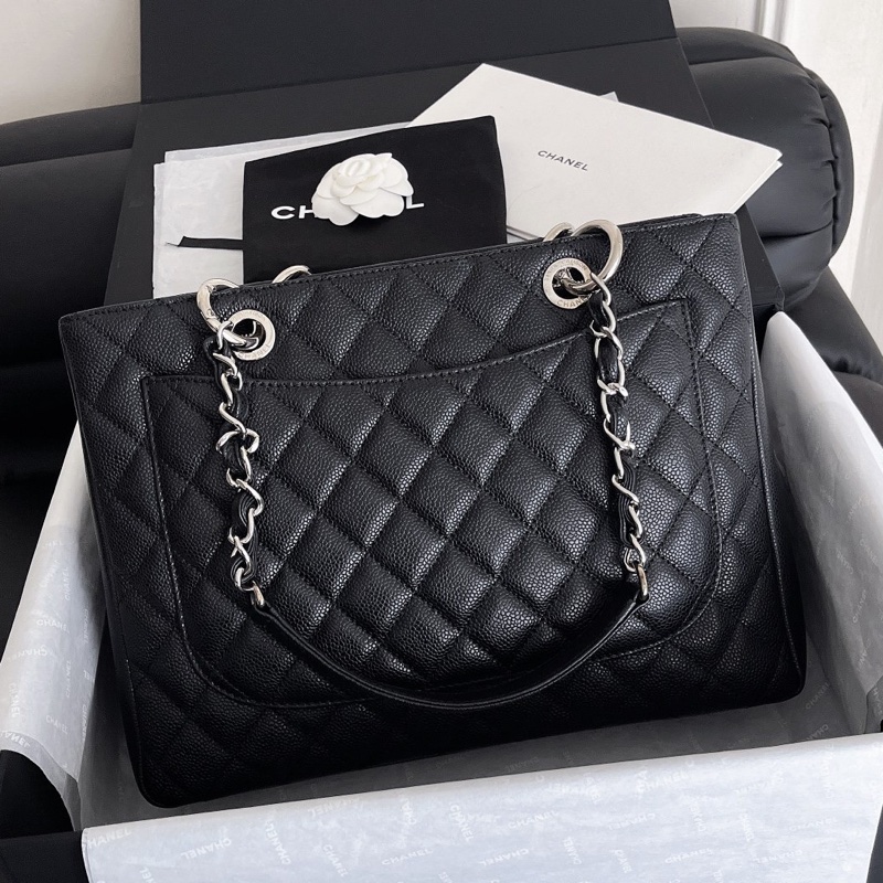 【近新閒置品】Chanel 香奈兒 gst 黑銀 荔枝紋皮15開肩背鏈條包-2