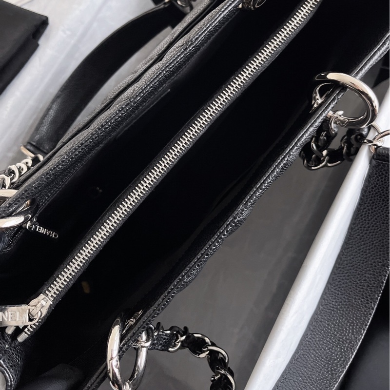 【近新閒置品】Chanel 香奈兒 gst 黑銀 荔枝紋皮15開肩背鏈條包-11