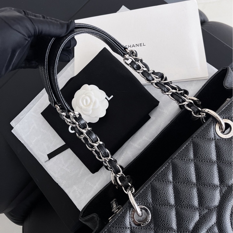 【近新閒置品】Chanel 香奈兒 gst 黑銀 荔枝紋皮15開肩背鏈條包-12