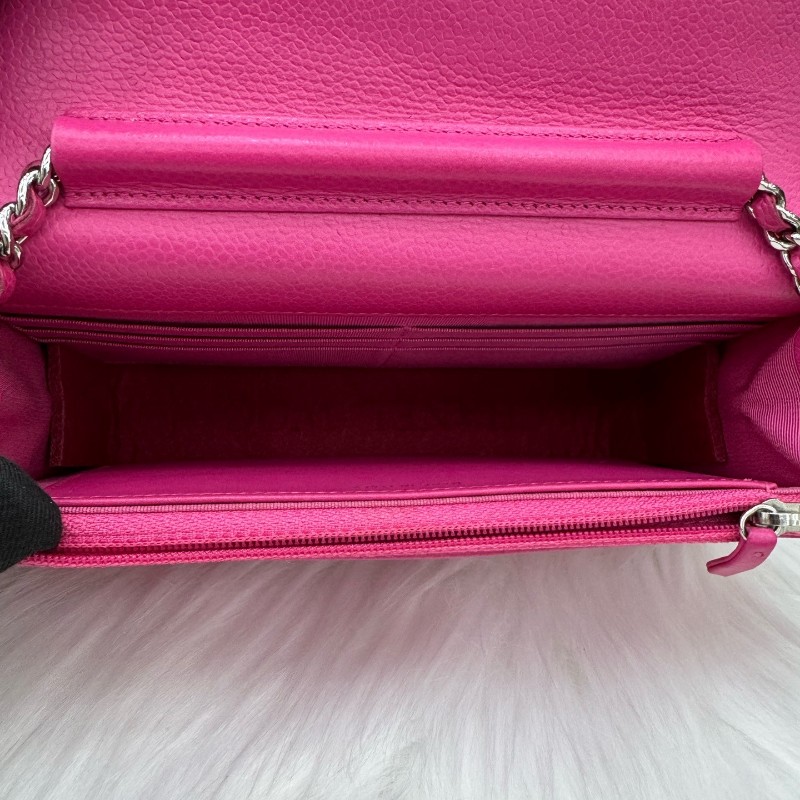 Chanel 粉色WOC發財包口蓋包銀扣鏈條包 肩背包斜背包-6