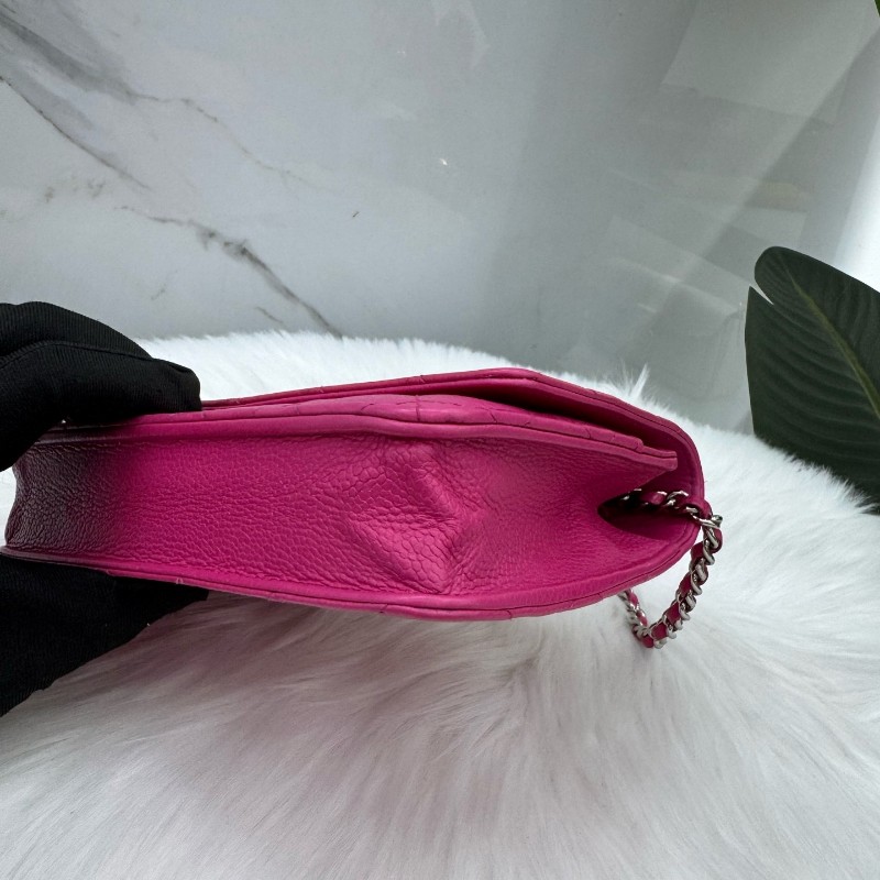 Chanel 粉色WOC發財包口蓋包銀扣鏈條包 肩背包斜背包-8